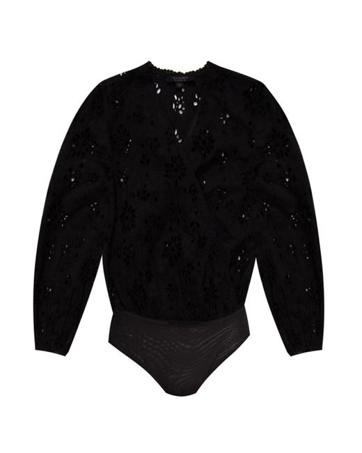 AllSaints Cotton 'amara' Openwork Bodysuit in Black - Lyst