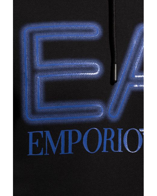 EA7 Black Hoodie With Logo, for men