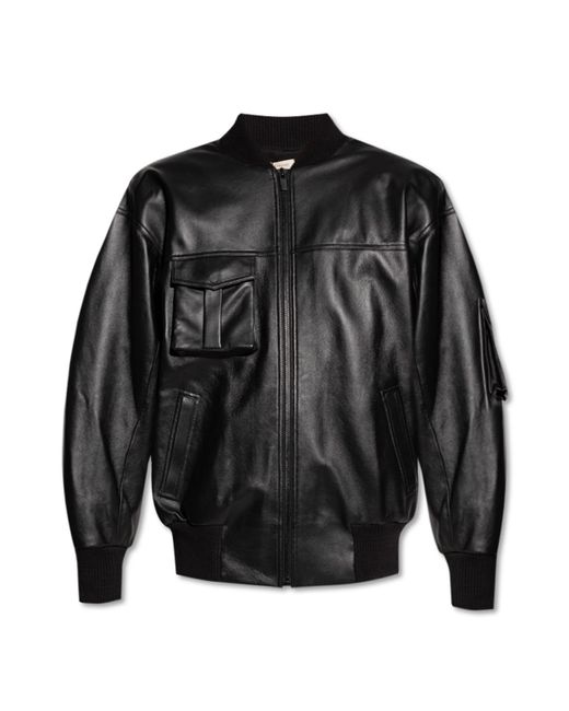 The Mannei Black 'le Mans' Leather Bomber Jacket