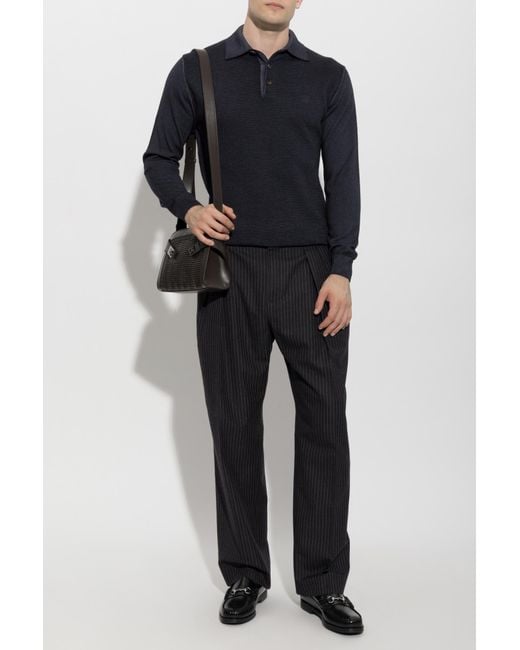Etro Blue Wool Long-Sleeve Polo for men