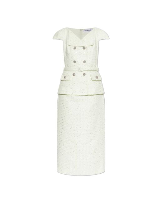 Self-Portrait White Tweed Dress With Shimmering Sequins