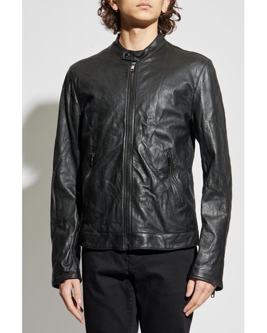 Dolce & Gabbana Black Leather Jacket With Stand-Up Collar for men