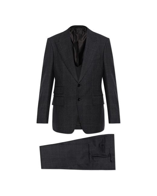 Tom Ford Black Wool Suit With A Check Pattern for men