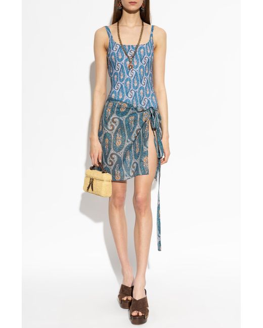 Etro Blue Short Pareo With Print