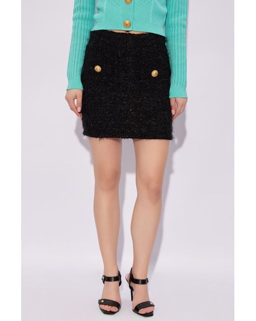 Balmain Black Tweed Skirt,