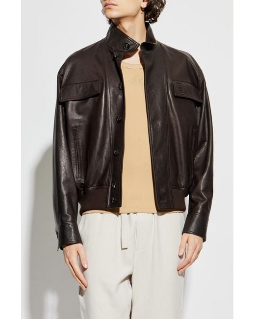 Ferragamo White Leather Jacket With Stand-Up Collar for men