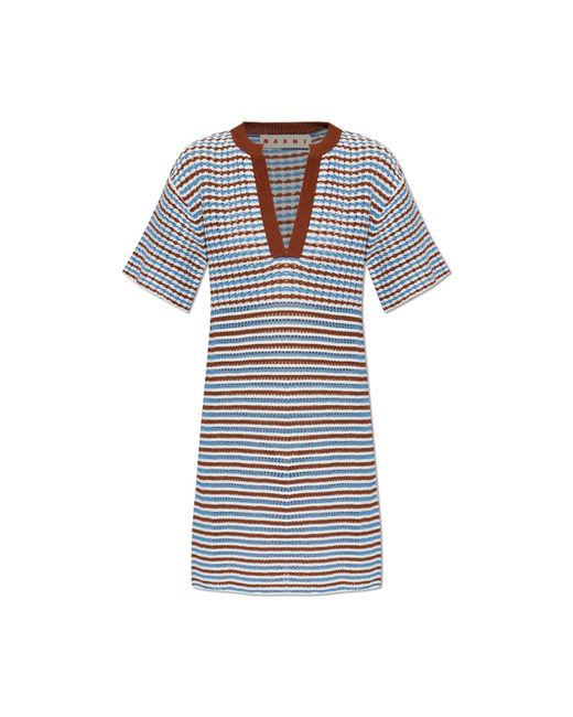 Marni White Dress With A Striped Pattern