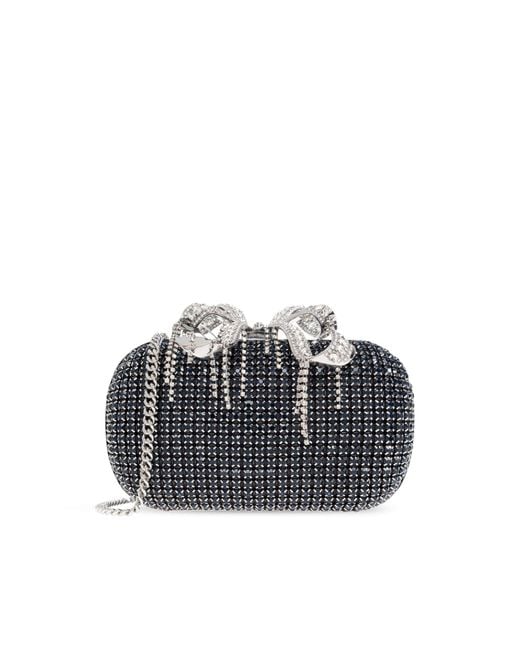 Self-Portrait Black Clutch With Shimmering Crystals