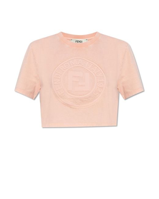 Fendi Blue Short T-Shirt With Embossed Logo