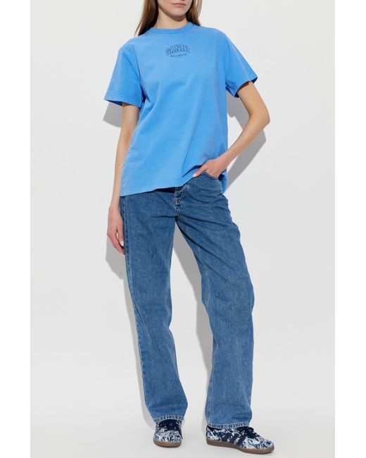 Ganni Blue T-Shirt With Logo