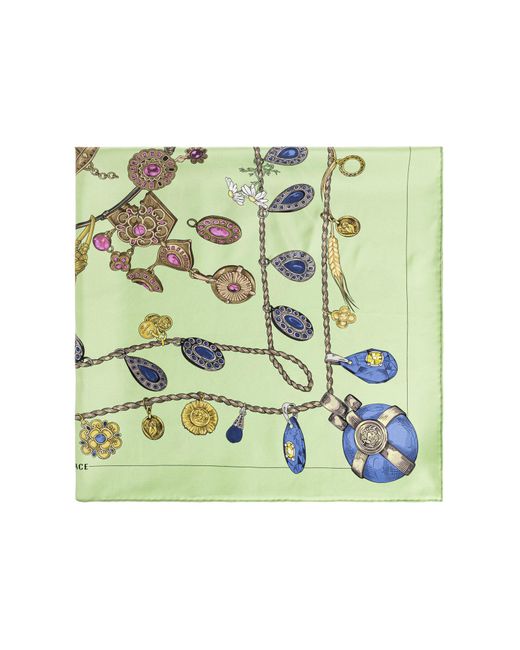 Versace Green Silk Scarf With "Broken Jewels" Print