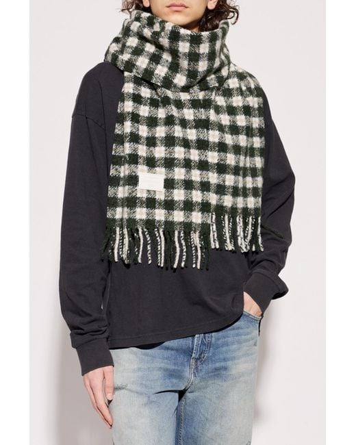 Acne Black Scarf With A Check Pattern