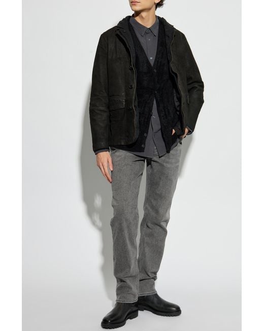 AllSaints Black Suede Jacket Survey With Vintage Effect for men