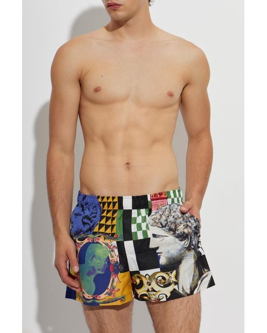 Versace Blue Printed Swim Shorts for men