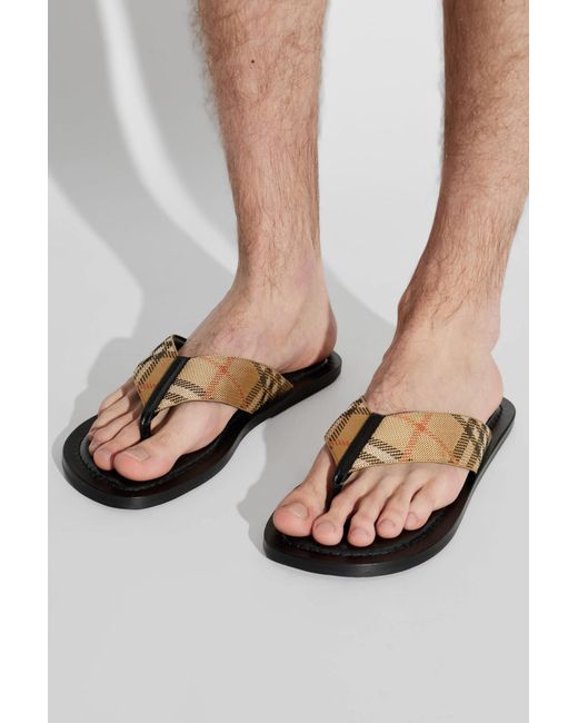 Burberry Black Leather Slides for men