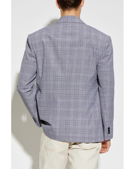 Versace Blue Wool Blazer With A Check Pattern for men