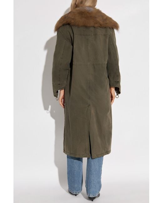 Blumarine Green Parka With Detachable Faux Fur Collar