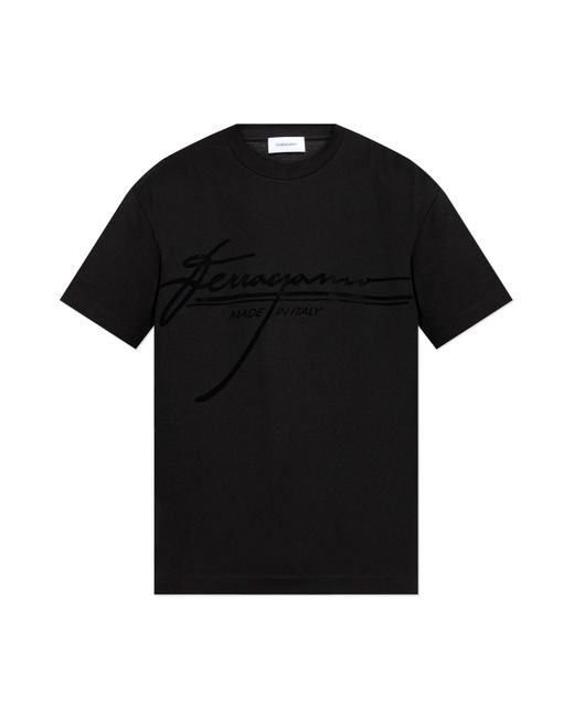 Ferragamo Black T-Shirt With A Logo And Velvet Finish for men