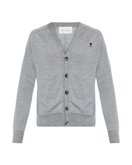 AMI Gray Wool Cardigan for men