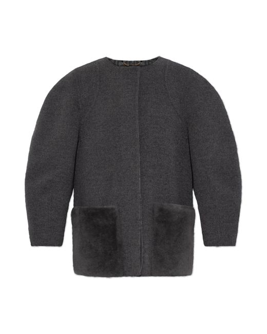 Fendi Black Wool Jacket With Fur Pockets