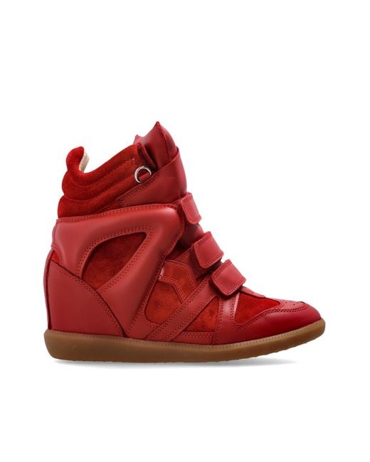 Isabel Marant Red Suede Wedge Heel Shoes "Bekett Ring"