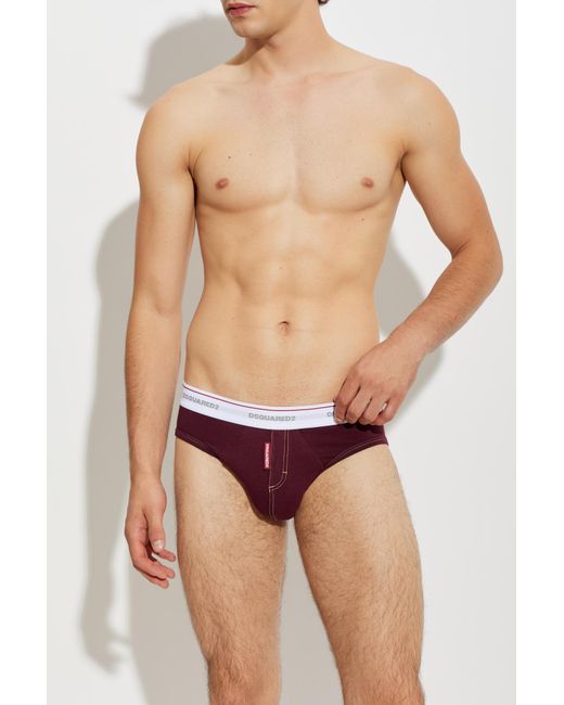 DSquared² Purple Cotton Briefs With Logo for men