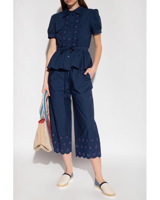 See By Chloé Blue Culottes With Broderie Anglaise