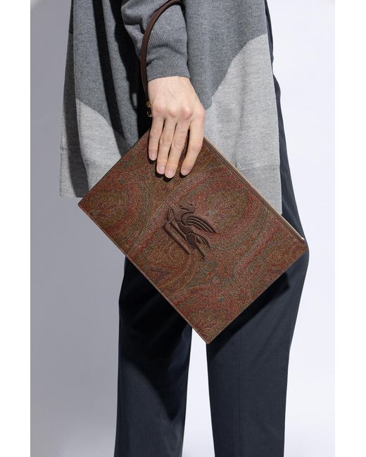 Etro Brown Logo-Embroidered Handbag for men