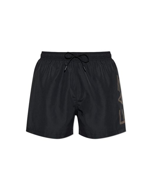 EA7 Black Swim Shorts With Logo for men