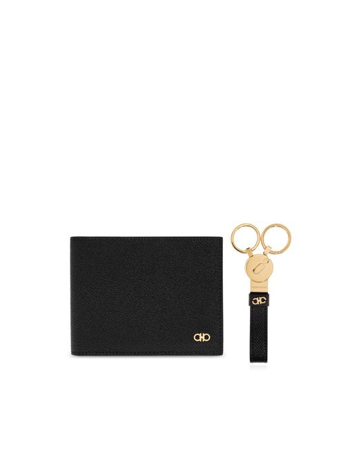 Ferragamo Black Set: Wallet And Keychain for men