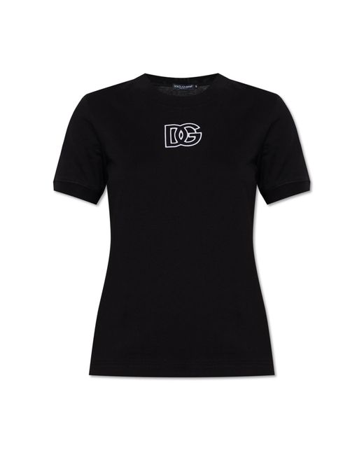 Dolce & Gabbana Black T-Shirt With Embroidered Logo