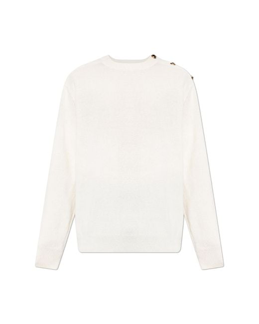 Balmain White Sweater With Snap Button Shoulder Fastening for men