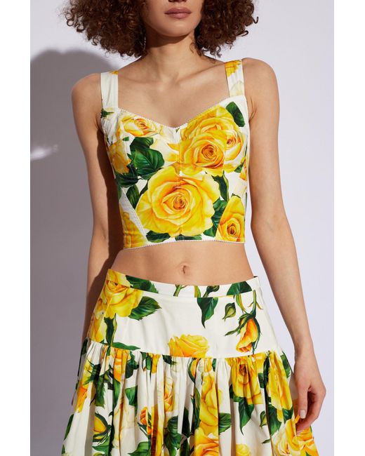 Dolce & Gabbana Yellow Top With Floral Motif,
