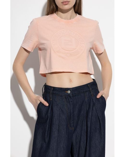 Fendi Blue Short T-Shirt With Embossed Logo