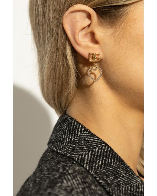 Dolce & Gabbana Metallic Earrings With Heart Motif Pendants