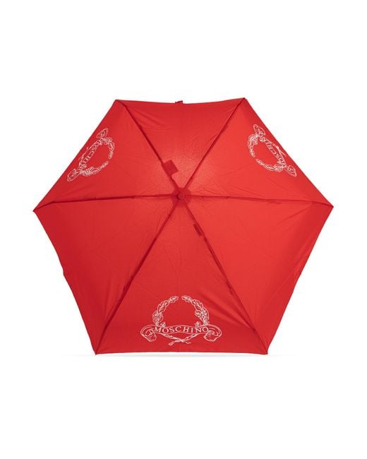 Moschino Red Small Folding Umbrella With Logo