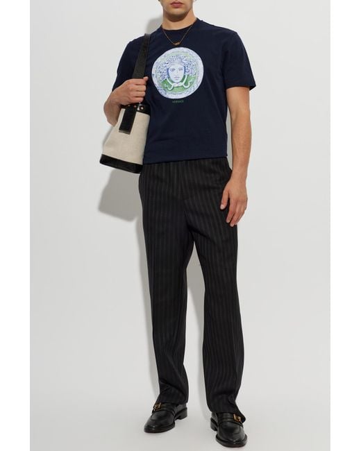 Versace Blue Cotton T-Shirt With Print for men