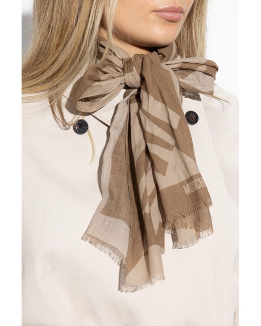 Moschino Brown Scarf With Logo