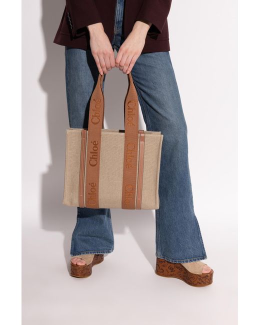 Chloé Brown "Woody Medium" Shopper Bag