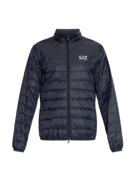 EA7 Blue Down Jacket With A Stand-Up Collar for men