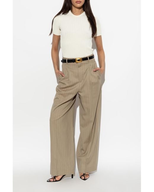 AMI Natural Wool Wide-Leg Trousers
