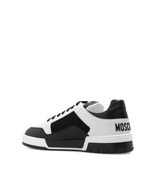 Moschino White Logo Paneled Leather Sneakers for men