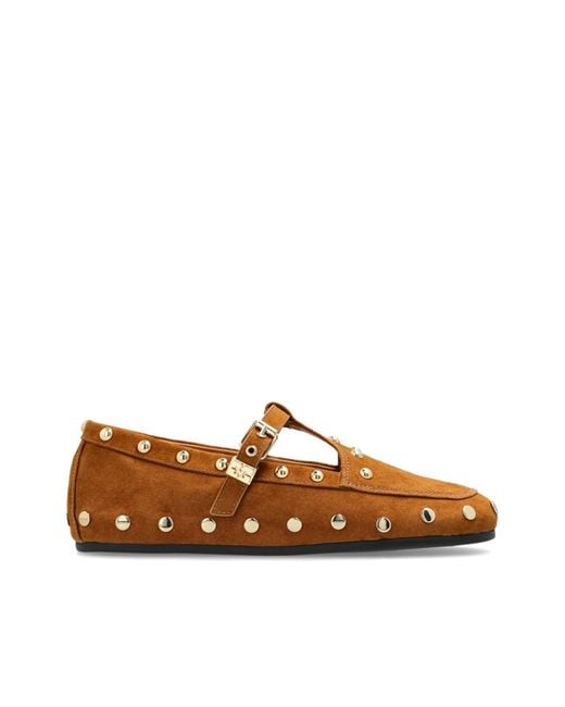 Ganni Brown Ballet Flats With Studs