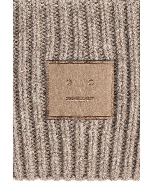 Acne Natural Wool Beanie With Logo