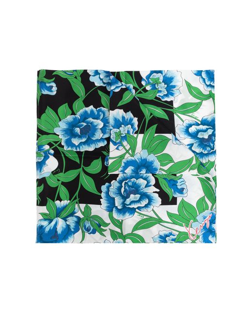 KENZO Green Silk Scarf With Floral Pattern