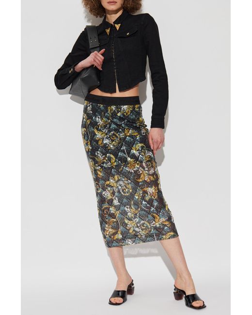 Versace Jeans Couture Green Sequin Skirt With Barocco Pattern