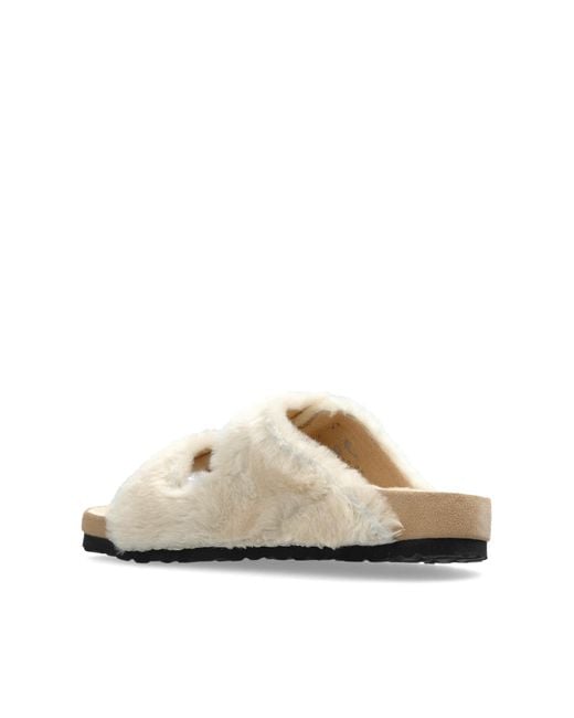 Birkenstock White Arizona 1774 Shearling Slides