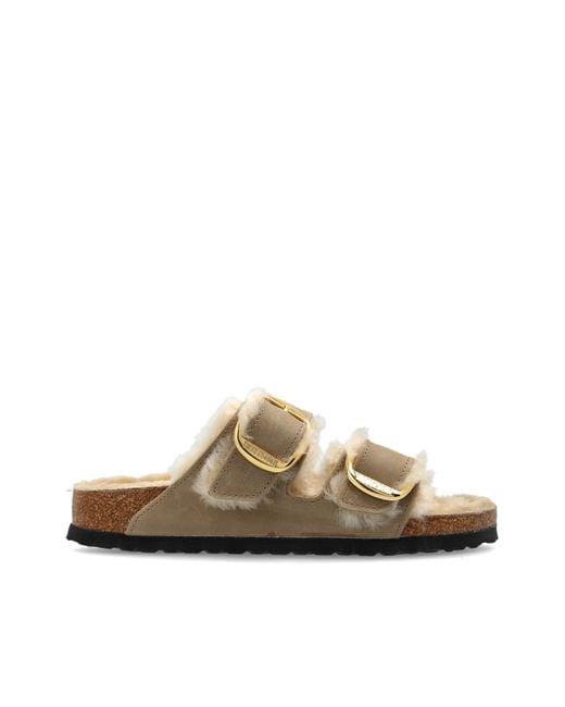 Birkenstock Brown 'Arizona Big Buckle Shearling' Slides