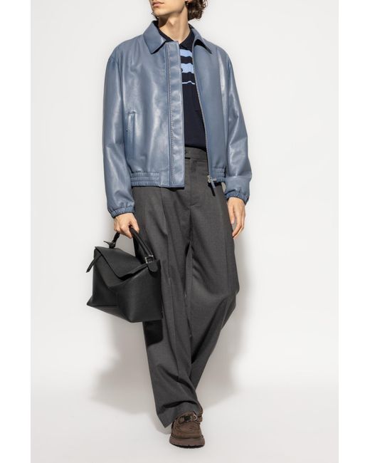 Ferragamo Blue Leather Jacket for men