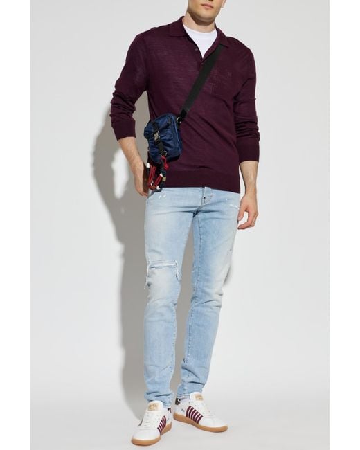 DSquared² Purple Wool Polo Shirt With Embroidered Logo for men